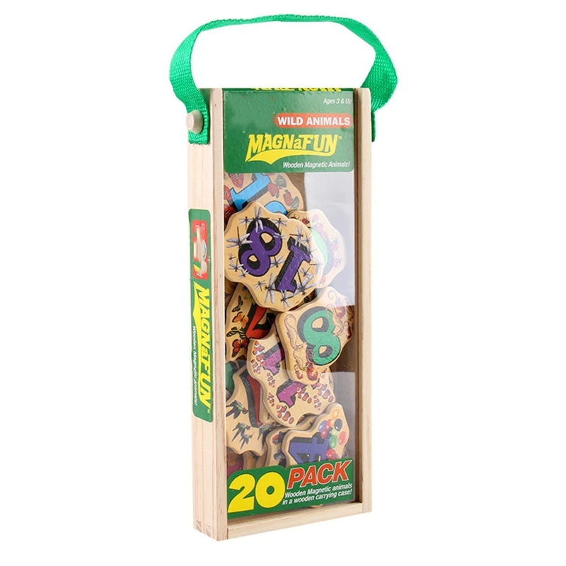 Mediniai Žaislai, Spalvinga Animacinių filmų Gyvūnų Dinozaurų Pastato Miško Gyvūnų Dėlionė su Medinėje Dėžutėje Mokymosi Žaislai, Magnetinis Lipdukas 20Pcs