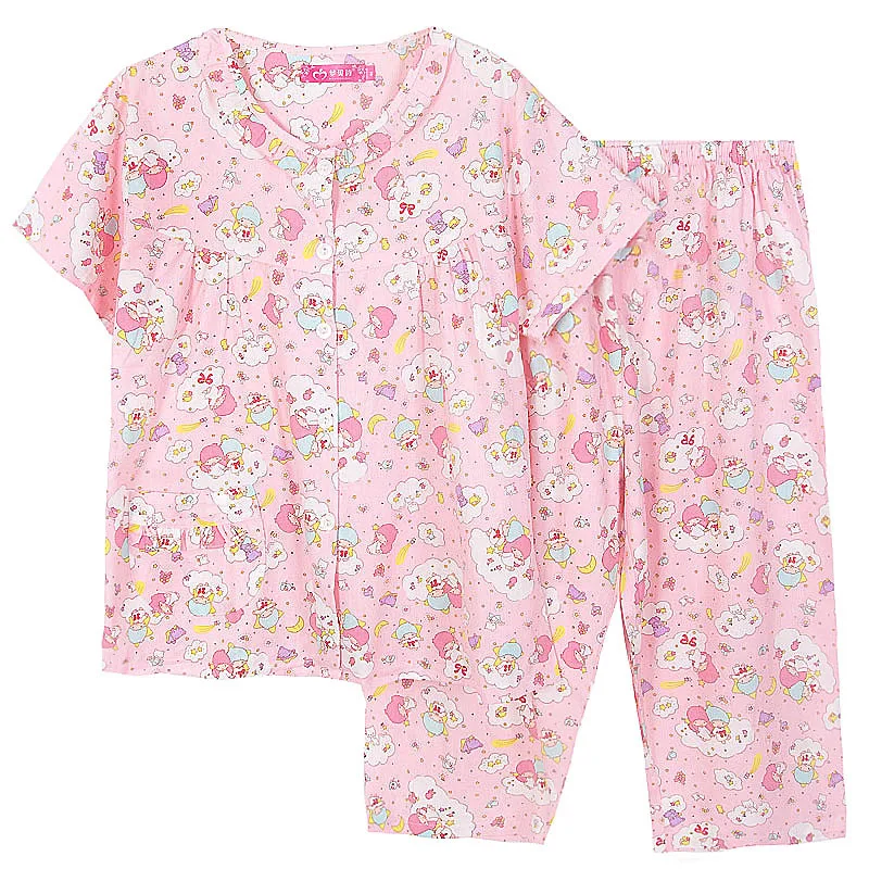 Japonų Animacinių Filmų Dviejų Žvaigždžių Sleepwear Moterims Vasaros Marškinėliai Ir Šortai Rinkinys Lolita Girls Minkštas Melodija, Pajama Homewear Pižamą