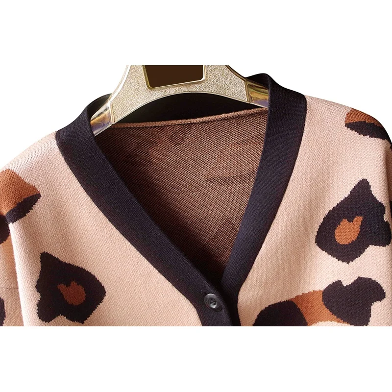2020 retro in leopard print užsienio stiliaus T-shirt V-kaklo megztinis moterų rudens žiemos slim fit trumpą aukštos juosmens