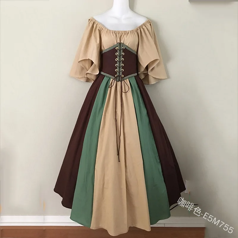 Naujas Moterų Viduramžių kostiumas suknelė šalto pečių maxi derliaus Renesanso cosplay suknelė kaklaraištis iki juosmens korsetas plius dydis