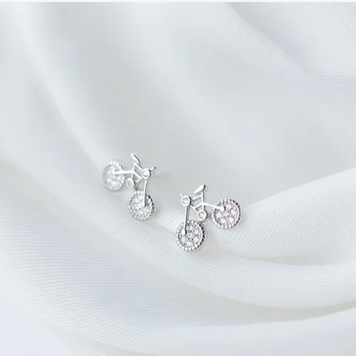 Naujas dizainas Grynas 925 Sterlingas sidabro padengtą dviratį stud auskarai mielas kubinis cirkonis dviračių auskarai moterų, mergaičių bauda papuošalai viršų
