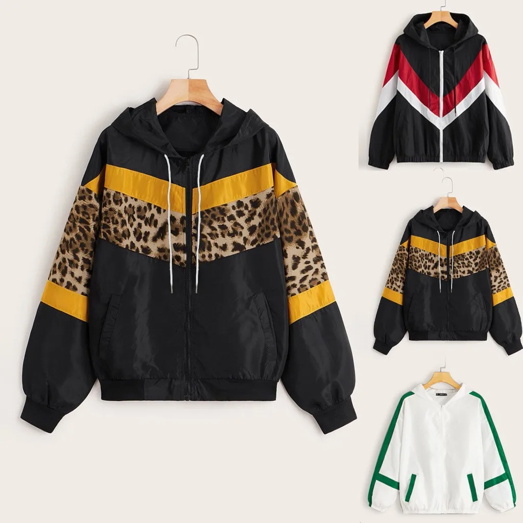 2020 Naujas Prašmatnus Rudens Ir Žiemos Paltai Vyriški Ilgomis Rankovėmis Leopard Plonos Odos Su Gobtuvu Zip Susiuvimo Outwear Derliaus Paltai Striukės Ponios