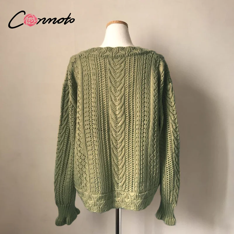 Conmoto Nėriniai kablys gėlių V-kaklo perlų mygtuką megzti megztinis kailis Atsitiktinis megztinis megztinis Elegantiškas rudenį ponios megztinis viršūnės