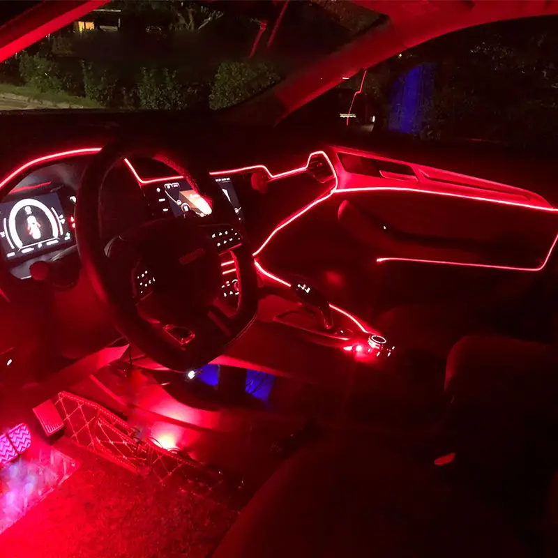 Led Automobilių Aplinkos Nuotaiką Šviesos Rgb App Nuotolinio 2mm Optinio Pluošto Dekoratyvinis Durų Atmosfera EL Neoninė Lempa Auto Vidaus Apšvietimas 12V