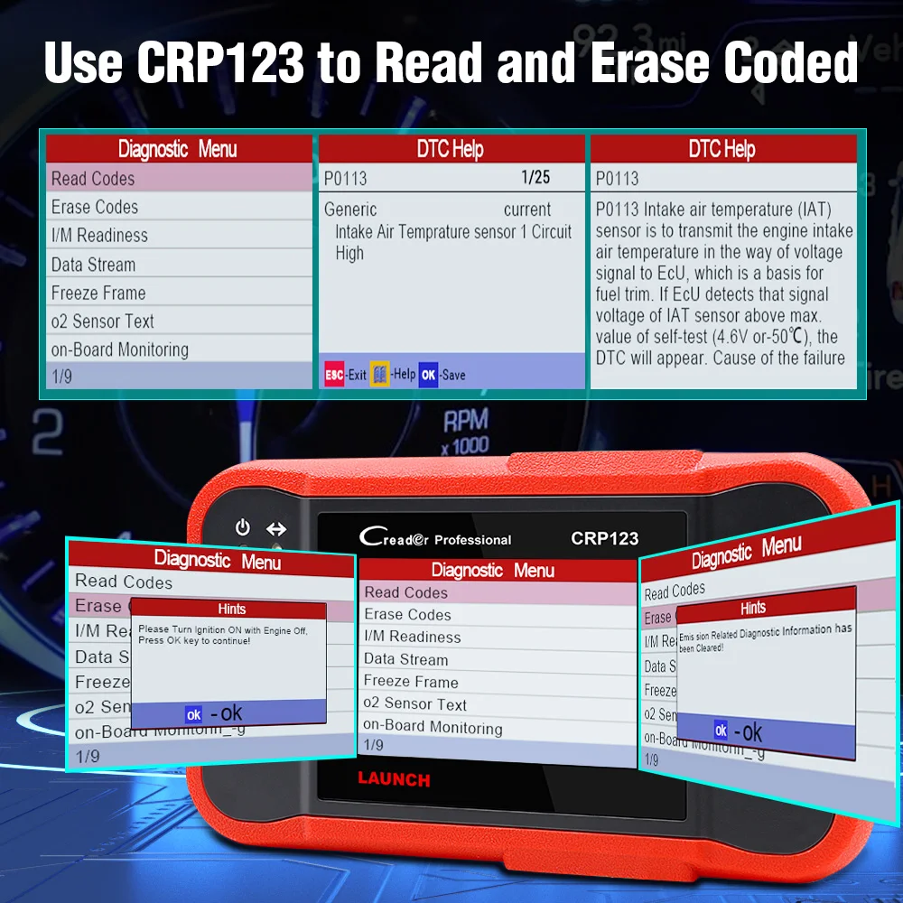 Launch Creader CRP123 OBD2 Skaneris Paramos ABS/SRS/Dėžė/Variklio Sistema CRB 123 Kodas Skaitytojas PK NT650 OBD Diagnostinis Įrankis