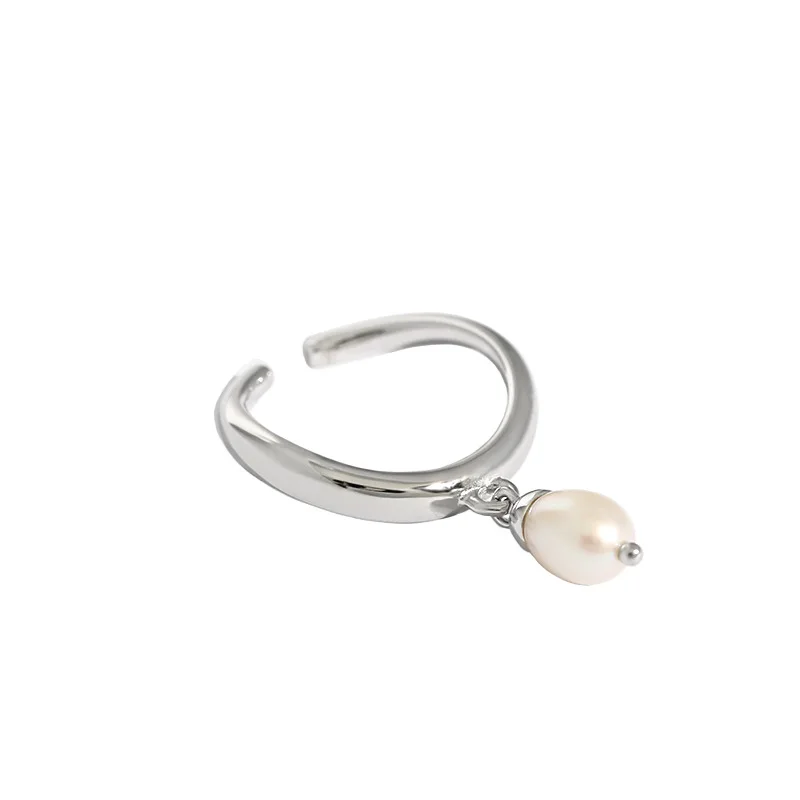 1PC Autentiškas 925 sterlingas sidabro Gėlavandenių Perlų Blizgus Banga Lašas Žiedas Kutas Reguliuoti Papuošalai TLJ1485