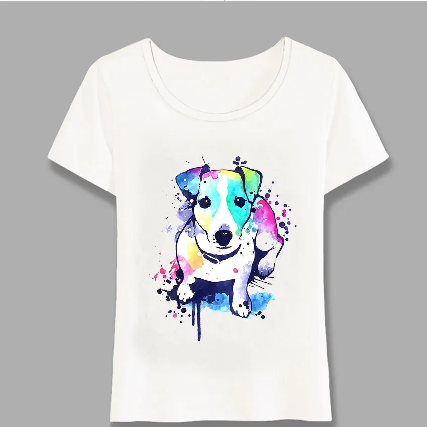 Mada Moterims T Shirts Akvarelė Džeko Raselo Terjerų Print T-Shirt Juokingas Šuo Dizaino Mergina Atsitiktinis Viršūnes Mergina Tees Harajuku