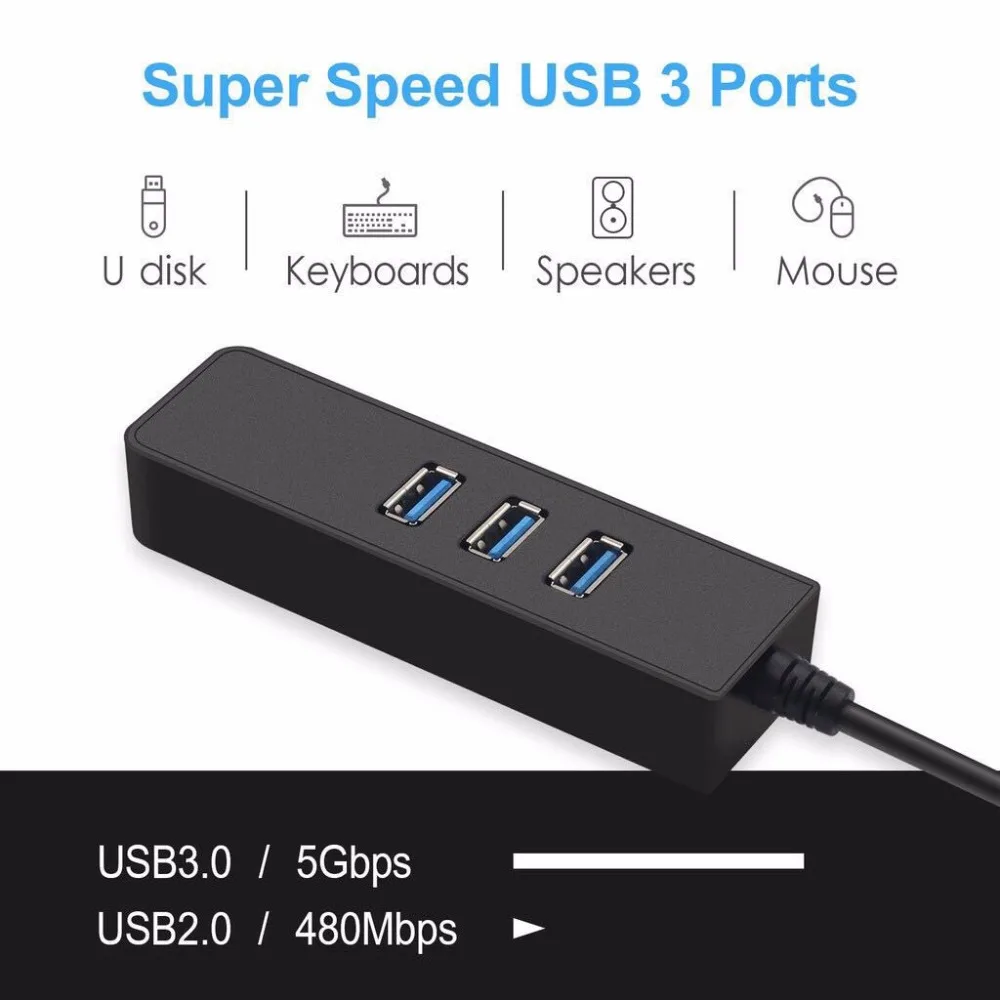 Basix High Speed 3 jungtys USB 3.0 Hub 10/100/1000 Mbps Iki RJ45 Gigabit Ethernet LAN Laidinio Tinklo Adapteris, Skirtas 