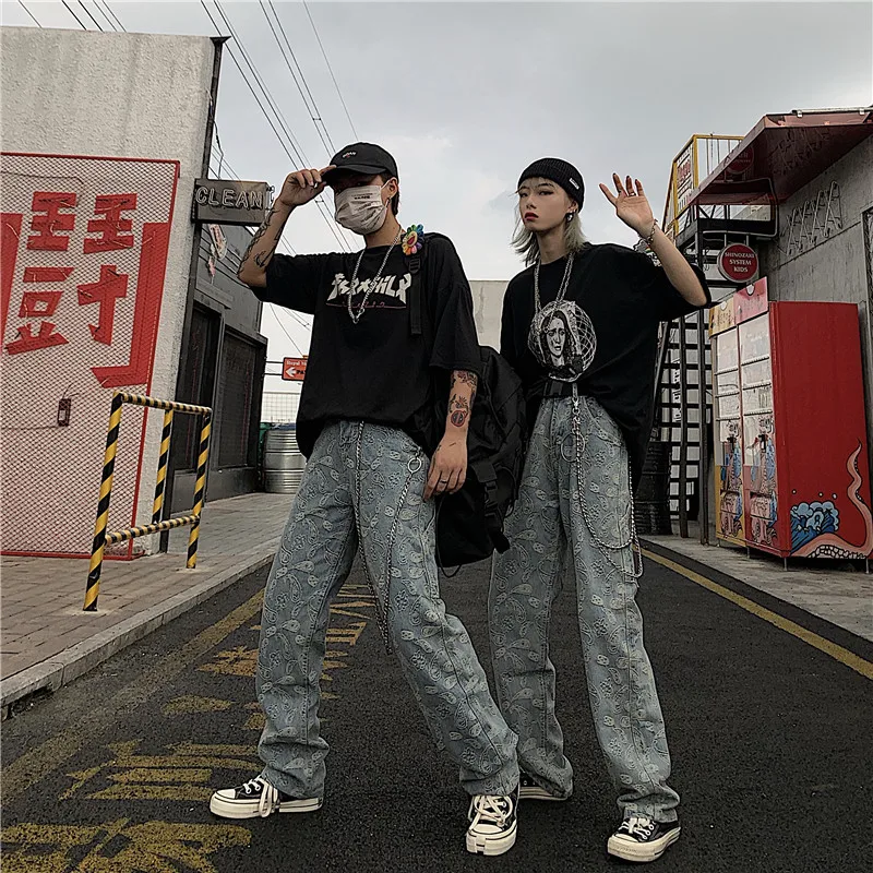 Naujas 2019 Autunm Mados Spausdinimo Vyrai Gėlių Kelnės, Džinsai Atsitiktinis Streetwear Hip-Hop Haremo Kelnės Vyrai Džinsinio audinio Kelnės Dydis S-2XL