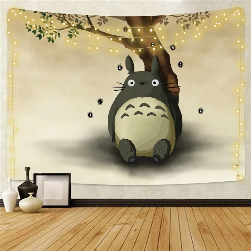 Anime Mano Kaimynas Totoro Gobelenas Sienos Kabo Hipių Poliesteris Namų Dekoro Audinio Antklodė Miegamasis 180*230CM Su 6M Šviesos