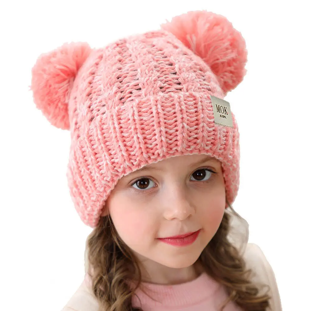 Vaikai prekės skrybėlės ir kepurės žiemą Šilta megzta kepurė berniukams, mergaitėms Pom pom skrybėlę Kūdikių Kietas Megzti Pom Beanie Skrybėlių H199D