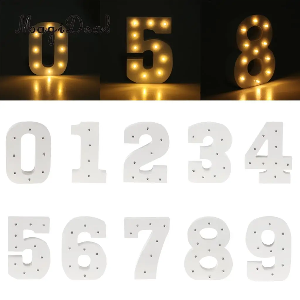 MagiDeal LED Lenta Gestų Šviesa, Šiltas Baltas Vestuves Dekoro Lauko Numeris Žibintas Skaičius 0~9