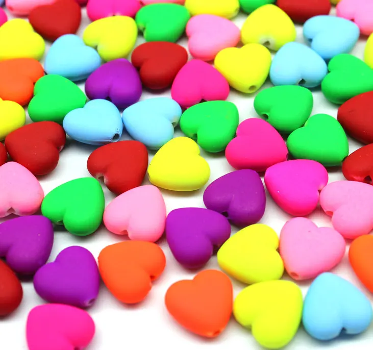 350pcs vidutinio Neon matinis dažų akrilo Širdies Karoliukai 15mm maišyti spalvas