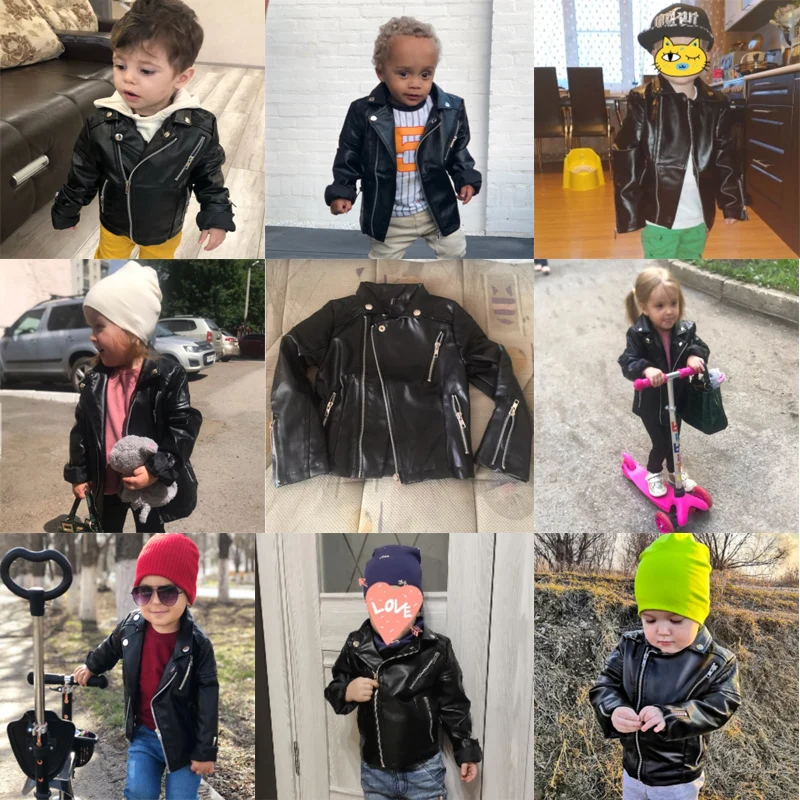 Berniukai PU striukė Pavasario Rudens vaikų Motociklo odos 1-7 metų amžiaus mados spalvų deimantų pašiltinos mergaičių paltai cool