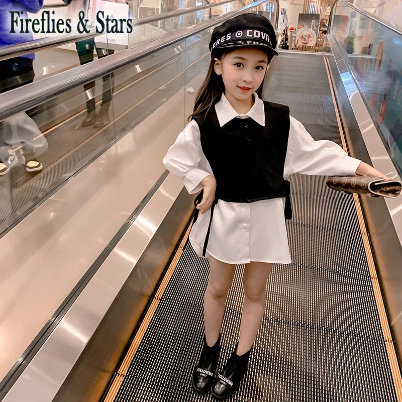 Pavasarį, Rudenį merginos 2 vnt. rinkinys baby palaidinė + liemenė vaikams tiktų vaikų drabužių streetwear balta juoda pusėje jungiamąją nuo 4 iki 14 m.