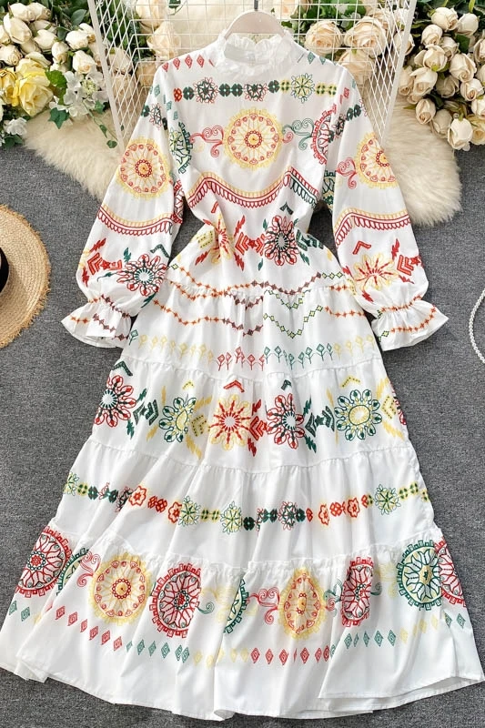 WHCH CGDSR 2020 m. rudens žiemos suknelės moterims prabanga korėjos stiliaus suknelė šalis elegantiška vintage boho-line kilimo ir tūpimo tako spausdinti vestidos