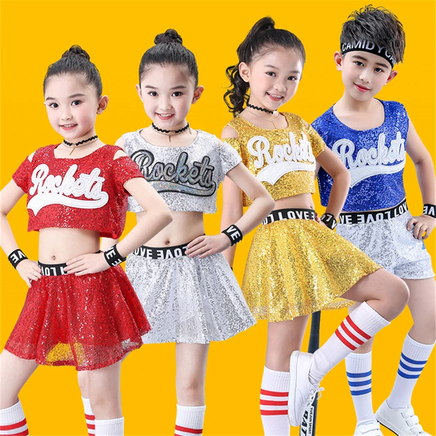 Vaikai Džiazo Šokio Dėvėti Kostiumai Mergaitėms China Hiphop Scenoje Veiklos Cheerleader Komanda Rave Apranga, Šokių Top Sijonas/Ziajać Rinkinys