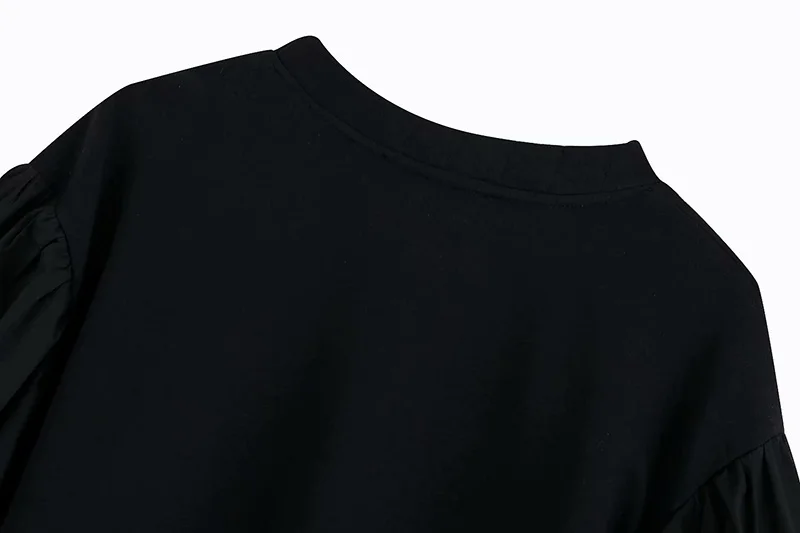 Apvalios kaklo vientisos spalvos nr. apdailos moterų rudenį žibintų rankovėmis prarasti šiltas sweatershirt