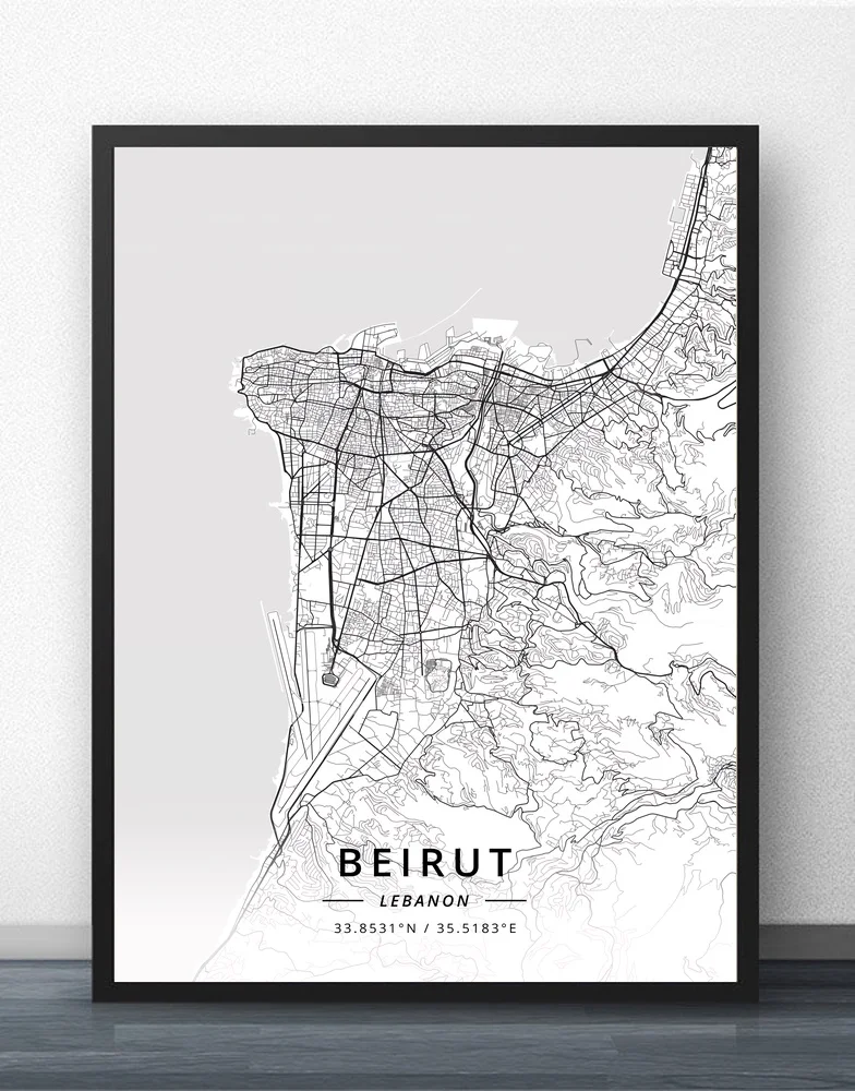 Beirute, Libane Žemėlapis Plakatas