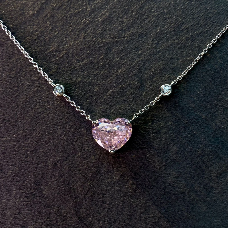 OEVAS 925 Sterlingas Sidabro Putojantis Rožinis Topazas yra didelių Anglies, Deimantų Širdies Pakabukas Karoliai Moterų Fine Jewelry Didmeninės