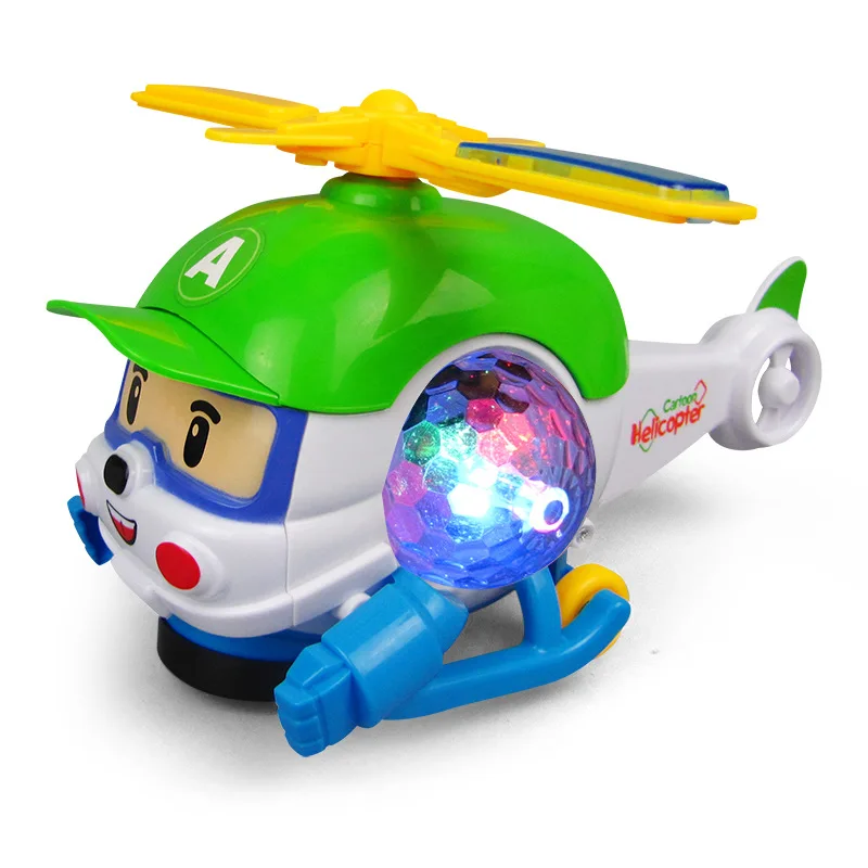 1Pcs Elektros Automatinio Vairavimo Pasukti Sraigtą Transporto priemonės, Žaislai Mielas Pilotas Robotas LED Apšvietimas Muzikos Vaiko Žaislas Sraigtasparnis Modelis