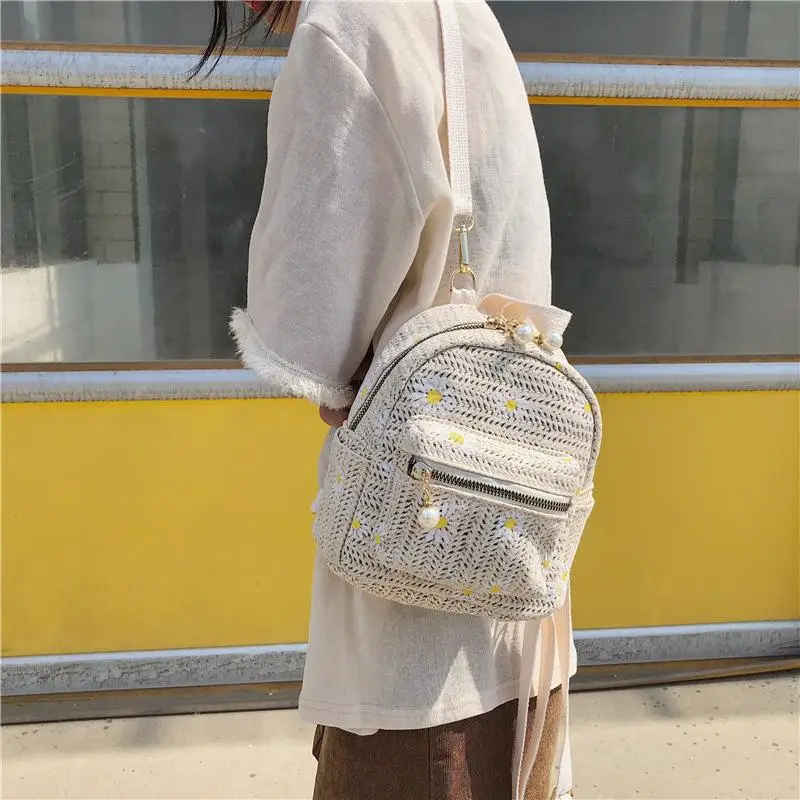Šiaudų mini kuprinė moterims Pynimo pečių maišą už nepilnametės kelionės mažas bagpack naujas mados moterų ponios mokyklos kuprinė