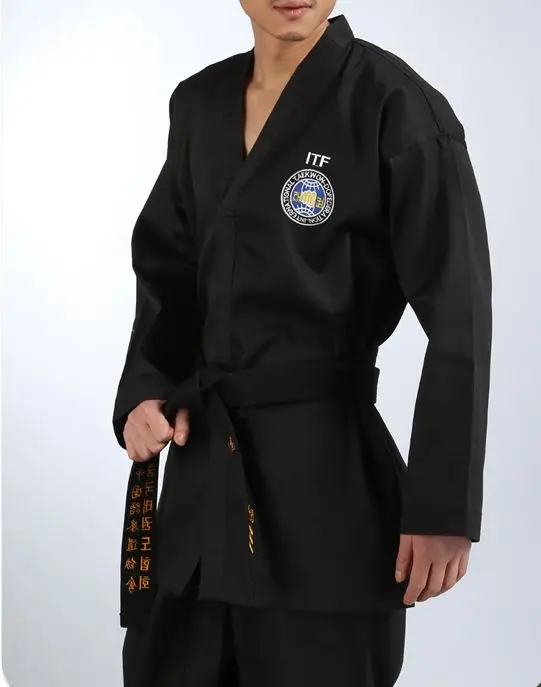 Unisex aukštos kokybės ITF juoda siuvinėjimas taekwondo kostiumai TKD taekwondo uniformos, kostiumai Tae kwon do drabužiai