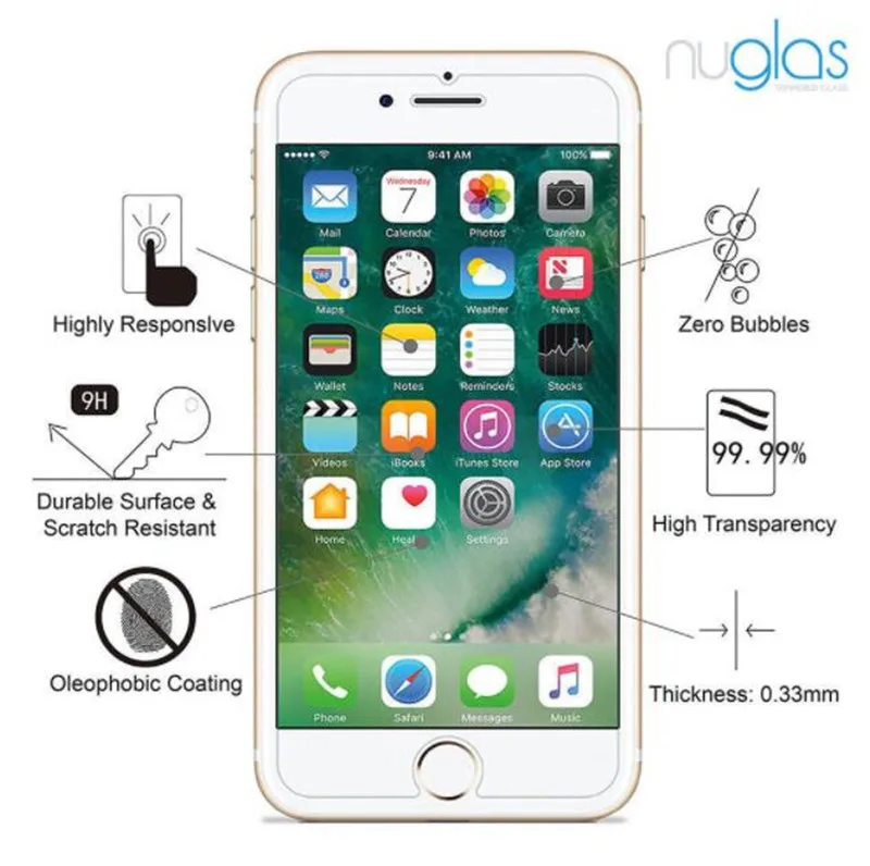 Originalus Nuglas grūdintas stiklas 9H-Ultra plonas Premium Grūdintas Stiklas Screen Protector, iPhone 7 8 su mažmeninės pakuotės