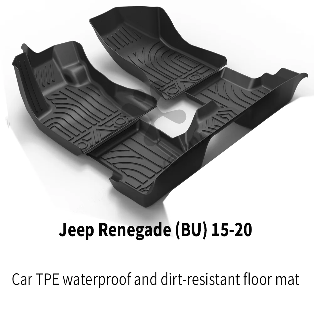 Jeep Renegade (BU) užsakymą automobilį bet kokiomis oro sąlygomis TPE TPO grindų pėdų kilimėlis, juodas, pilnas komplektas apkarpyti, kad tilptų už Renegade (BU)15-20