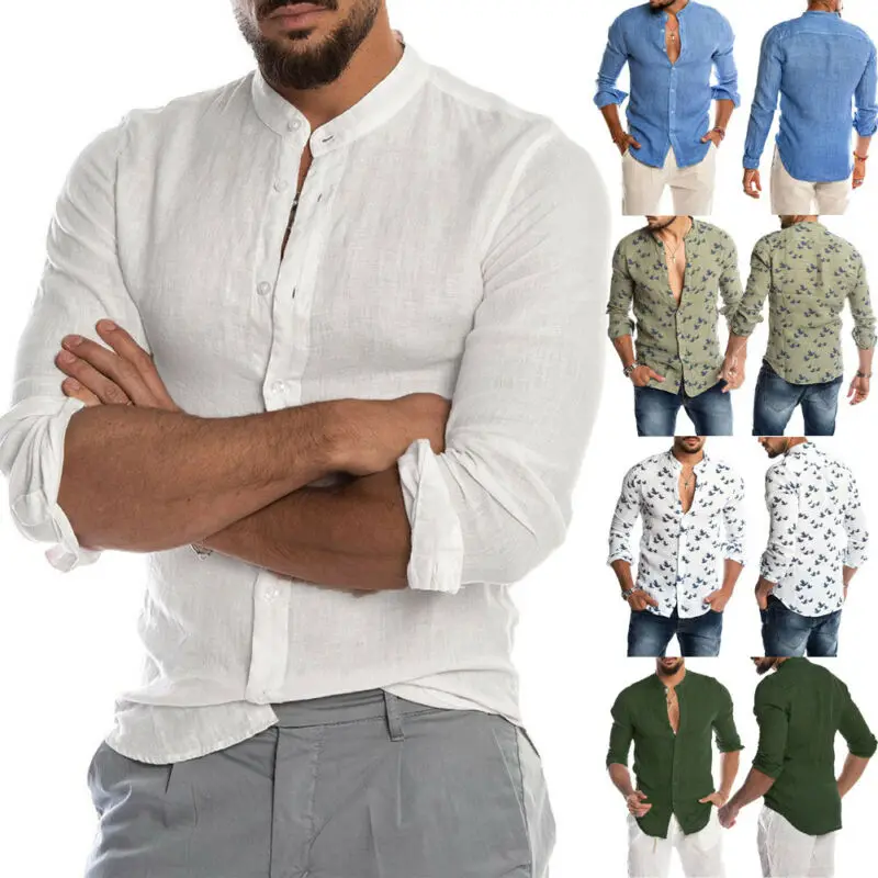 Nauji vyriški Laisvalaikio Marškinėliai Slim Atostogų ilgomis Rankovėmis Stovėti Apykaklės, Marškinėliai Viršų