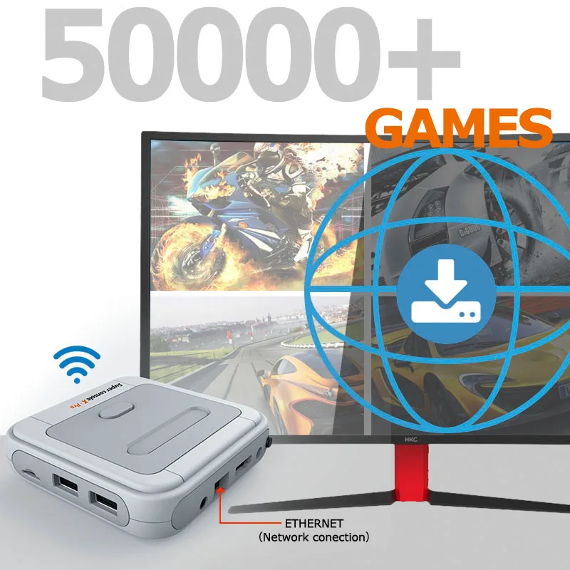 Super Konsolės X Pro Vaizdo Žaidimų Pultai, Wifi 4K HD Mini HDMI TV Retro Žaidimo Žaidėjas PS1/DC/N64 Su 50+ Emuliatoriai 50000+ Žaidimai