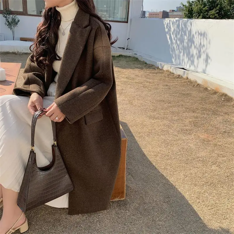 WAVSIYIER moterų kietos rudos mygtuką žingsniu apykakle paltas moteriška moteris 2020 m. rudens žiemos trech kailis derliaus kilimo ir tūpimo tako prašmatnus outwear