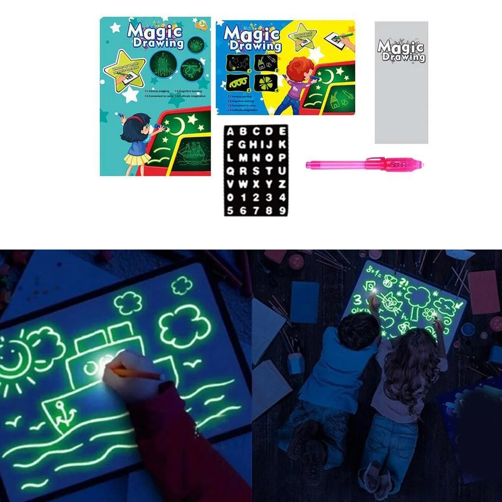 1 Nustatykite, Fluorescencinė Šviesa Piešimo Lenta Vaikams Anksti Švietimo Piešimo Planšetinį Kompiuterį Vaikams Grafiti Žaislas M