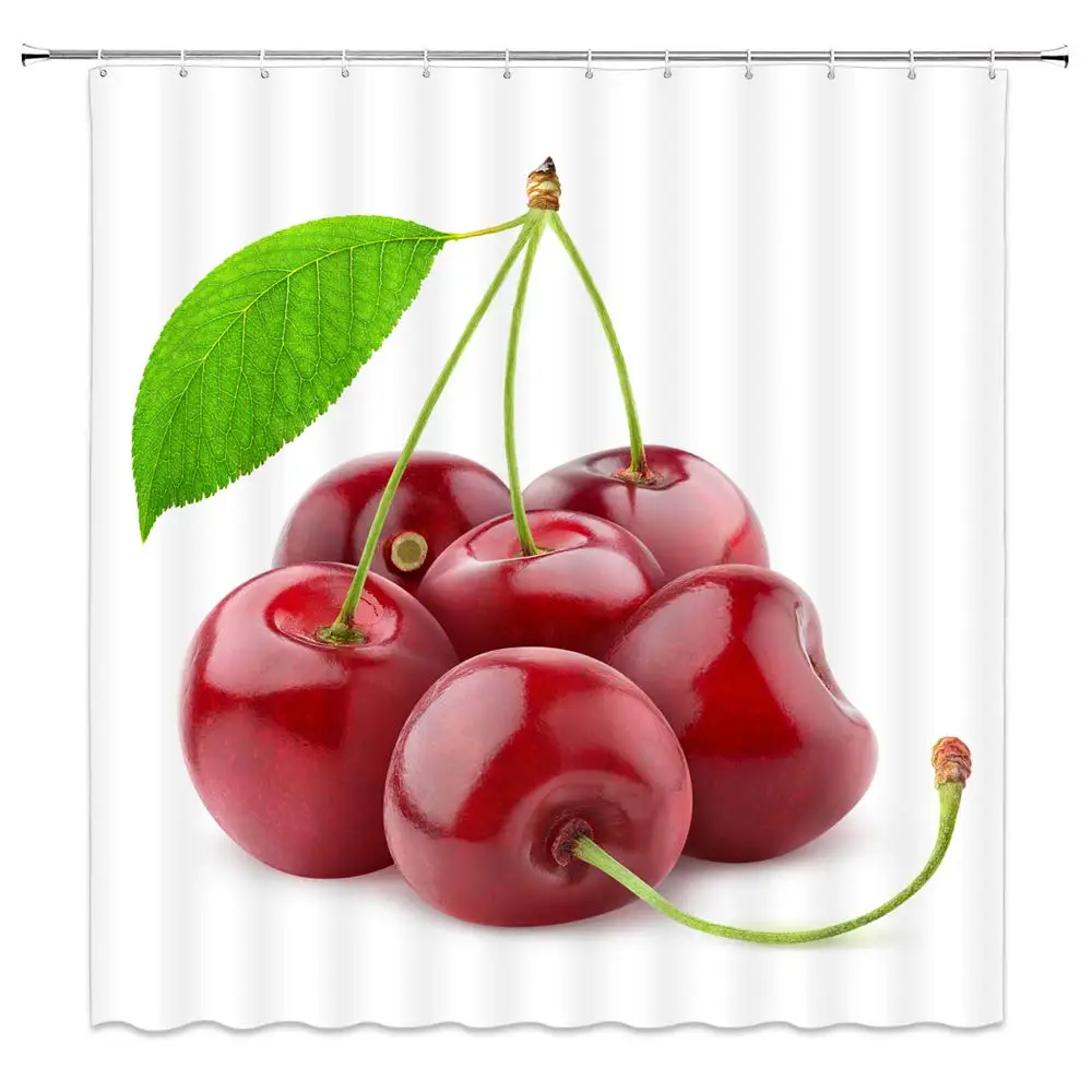 Red Cherry Dušo Užuolaidų Dekoro Šviežių Vaisių Vonios Užuolaidų Poliesterio Audinio Skalbti Mašinoje su Kabliukais 70x70 Cm