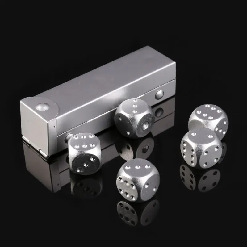5vnt 16mm Aliuminio Lydinio Kauliukai Polyhedral Metalo Kietas Nešiojamų Dice Poker Šalis