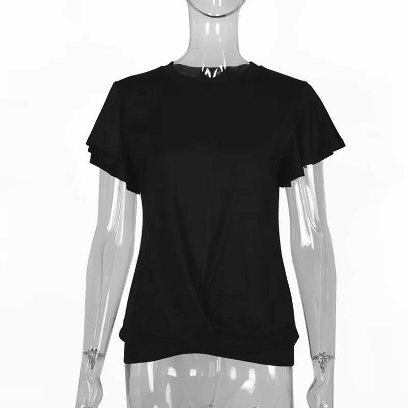 Vadimas Europos ir Amerikos stiliaus Karšto Pardavimo 2020 Metų Vasaros vientisos Spalvos Bazės Viršuje Flounced Rankovėmis Moteriška T-shirt Slim moteriškos 1336