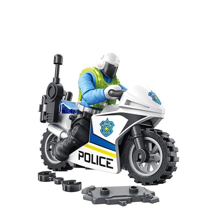 Naujas skambutis karinės Miesto kelių policijos mega blokus Motociklo šviesos pistoletas Komanda stalas statybinės plytos 841 vaikams dovanos