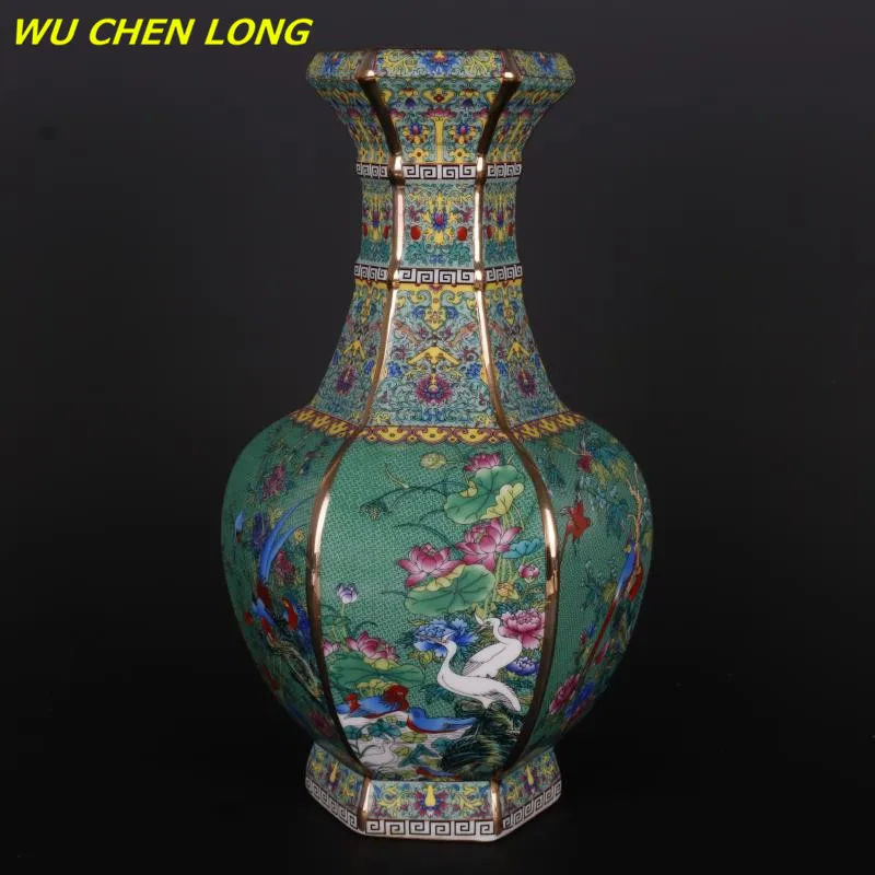 WU CHEN ILGAI Prabangių Kinijos Klasikinių Senovinių Keramikos Emalio Gėlių Vazos Žalia Vaza Amatų Namų Puošybai Rinkti R5759