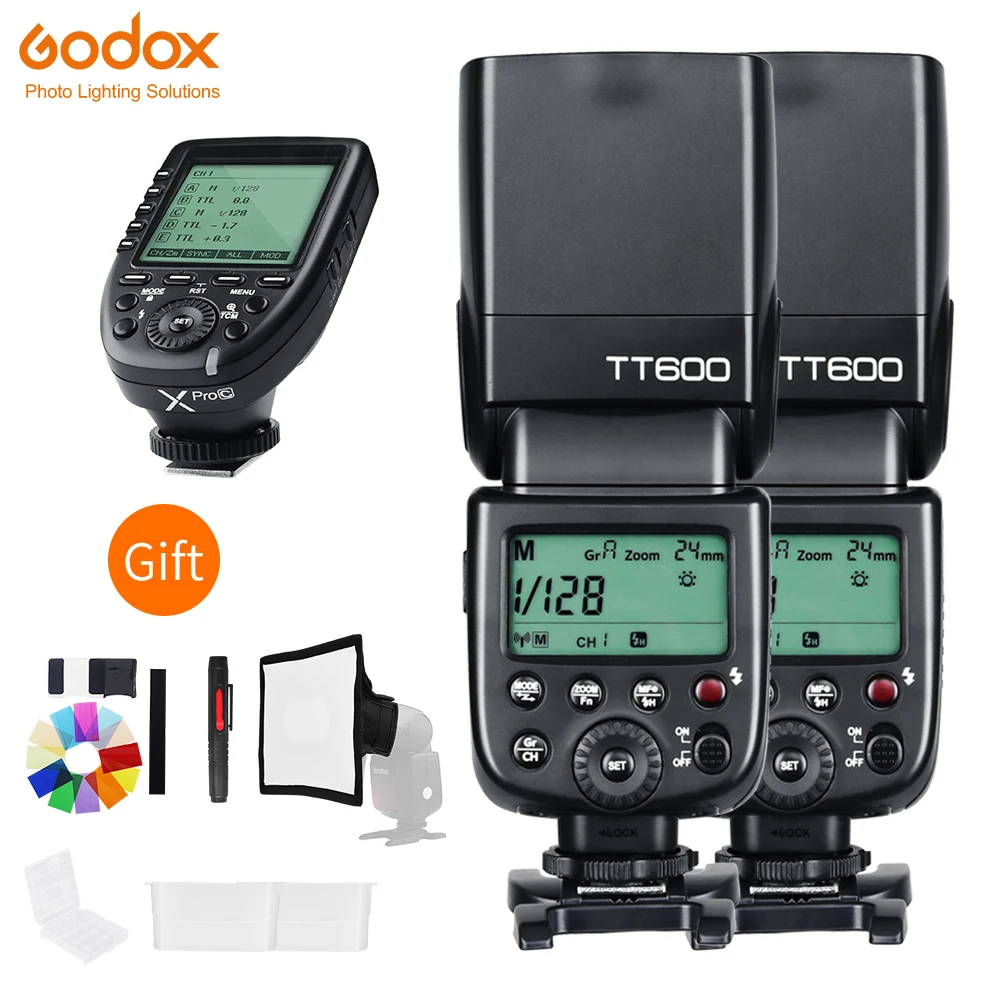 Godox 2x TT600 2.4 G Bevielio vaizdo Kameros Blykstė Paramos off-mašina HSM +Xpro Siųstuvas Gaidukas 