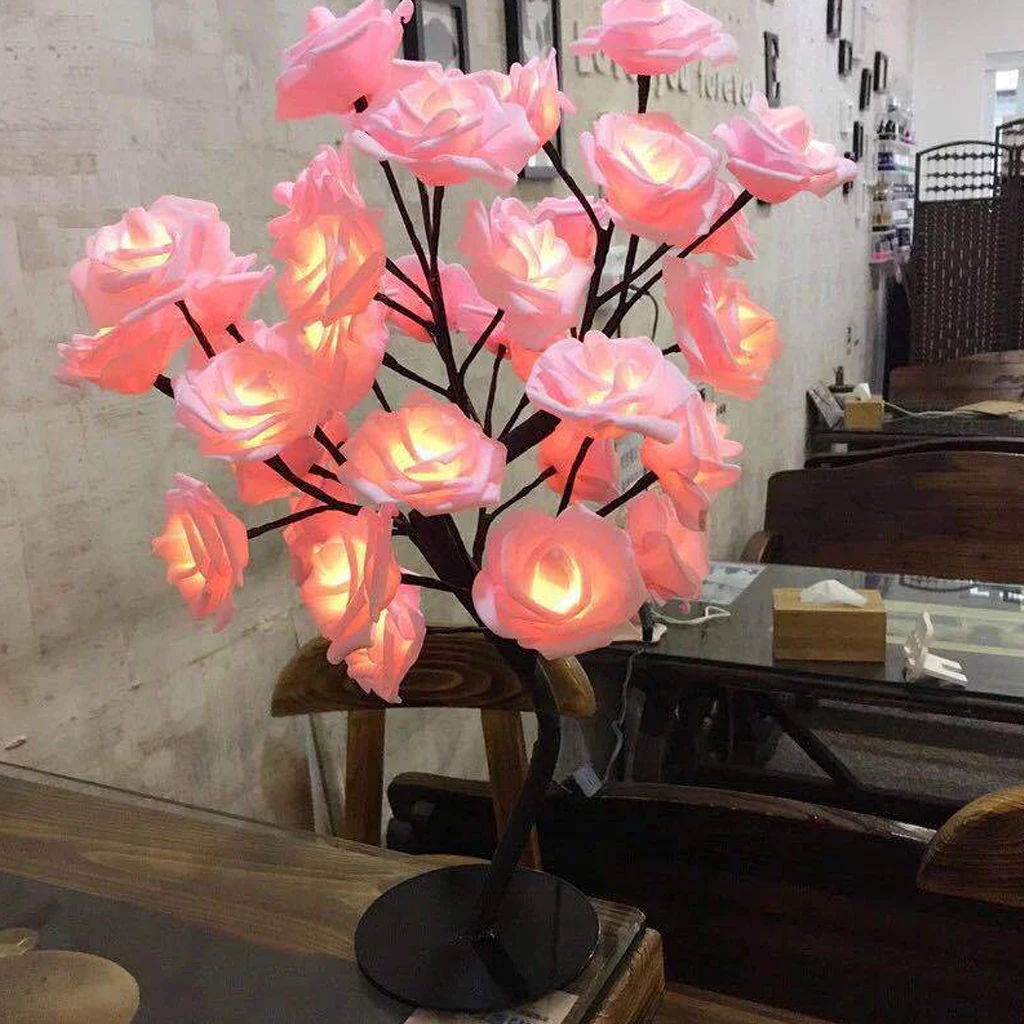 Rožių gėlių puokštė Naktį Šviesos Renginiai Šalys Rožių Medį Lempa LED Girlianda šviečia Namų Puošybai stalo lempa