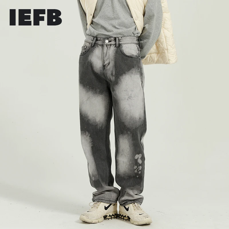 IEFB vyriški Drabužiai 2021 M. Pavasarį Naujas Kaklaraištis Dažų Mėlyna Džinsinio audinio Kelnės korėjos Tiesūs Palaidi Tinka Mados Džinsus Vyrams Streetwear Kelnės