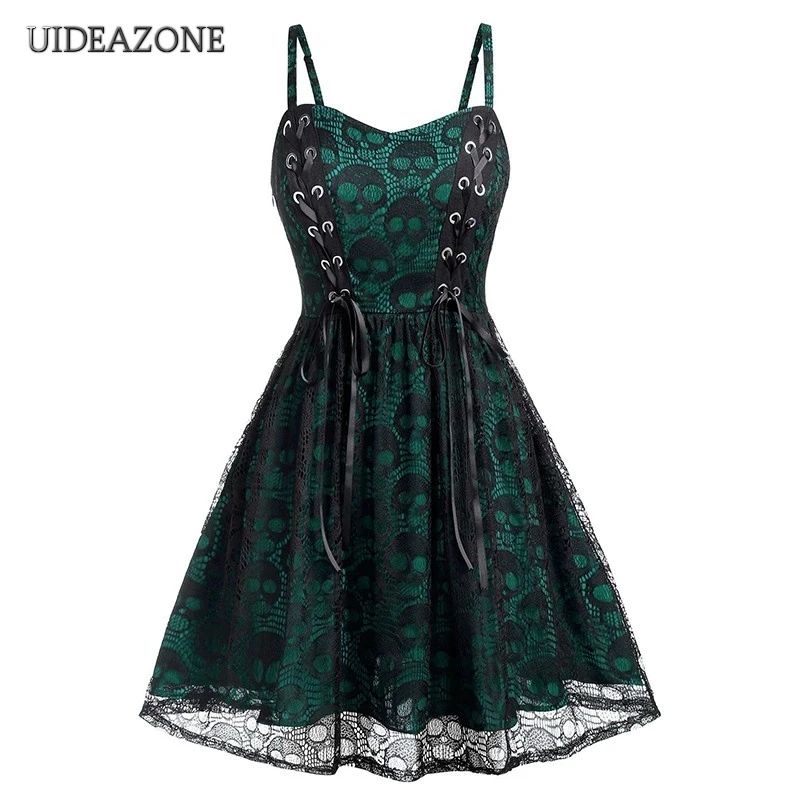 UIDEAZONE Gotikos Senovinių Nėrinių Kratinys Moterų Suknelė Plius Dydis Goth Tvarstis Ponios Spageti Dirželis Suknelės 5XL