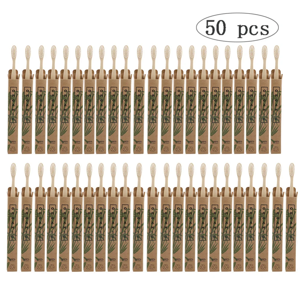50pcs Natūralaus Bambuko dantų šepetėlį Medienos dantų šepetėliai Minkšti Šeriai Capitellum Pluošto Dantų šepetėliu Ekologiškas Burnos Dantų Priežiūros