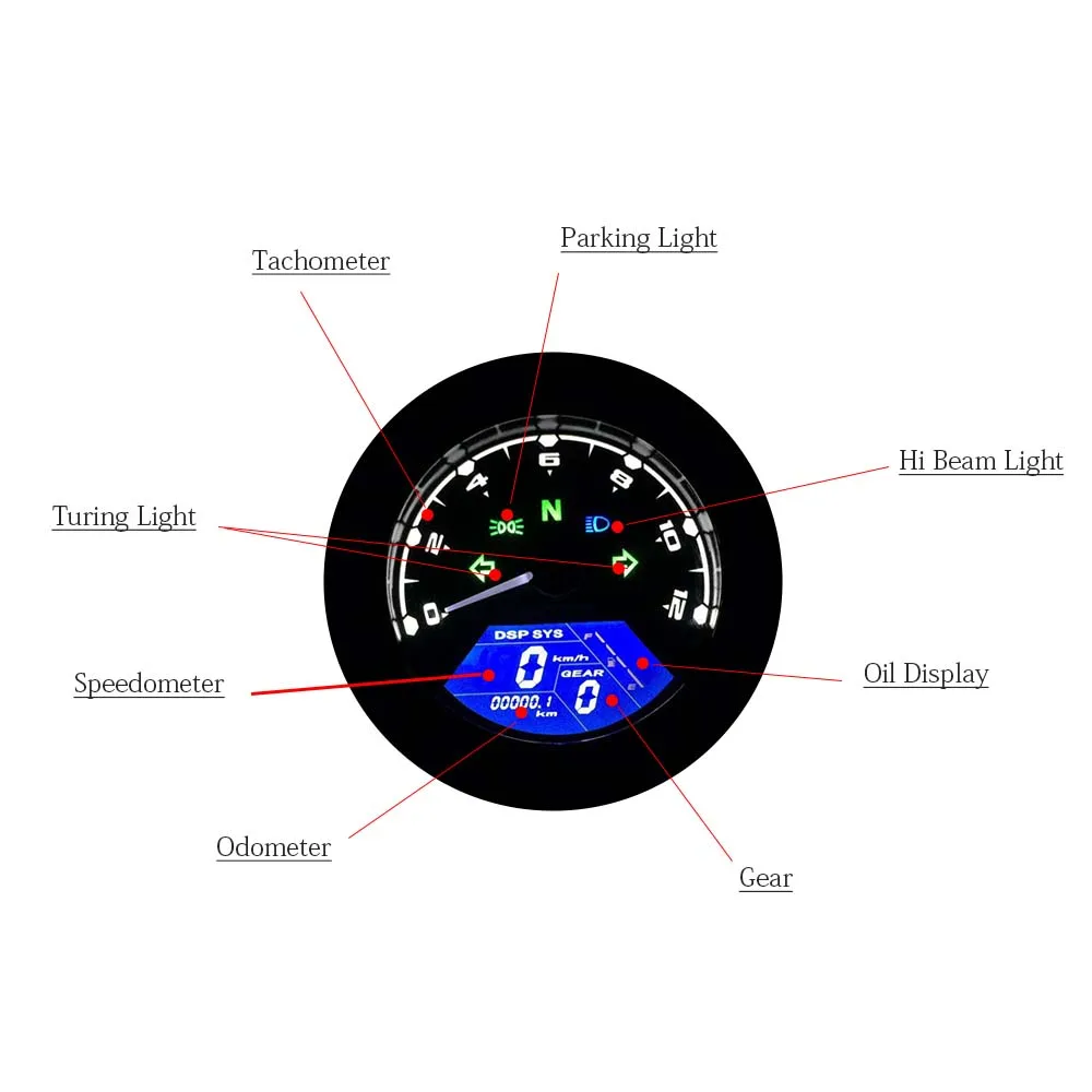 Motociklo Matuoklis Skaitmeninis LED Indikatorius, Tachometras, Spidometras Odometras Alyvos Matuoklis Daugiafunkcį Su Naktinio Matymo Perjungiklis