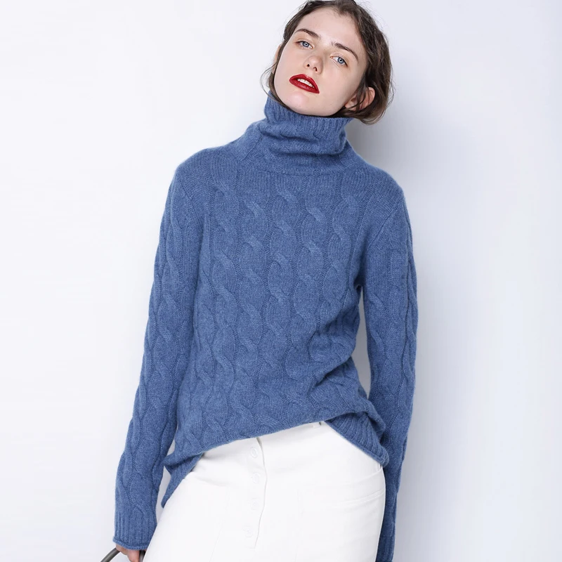 Džemperis moterims, aukštos apykaklės, gryno kašmyro megztinis moteriška storio apykaklėmis 2018 nauja tvist modelio dugno šiltas megztinis Viršų