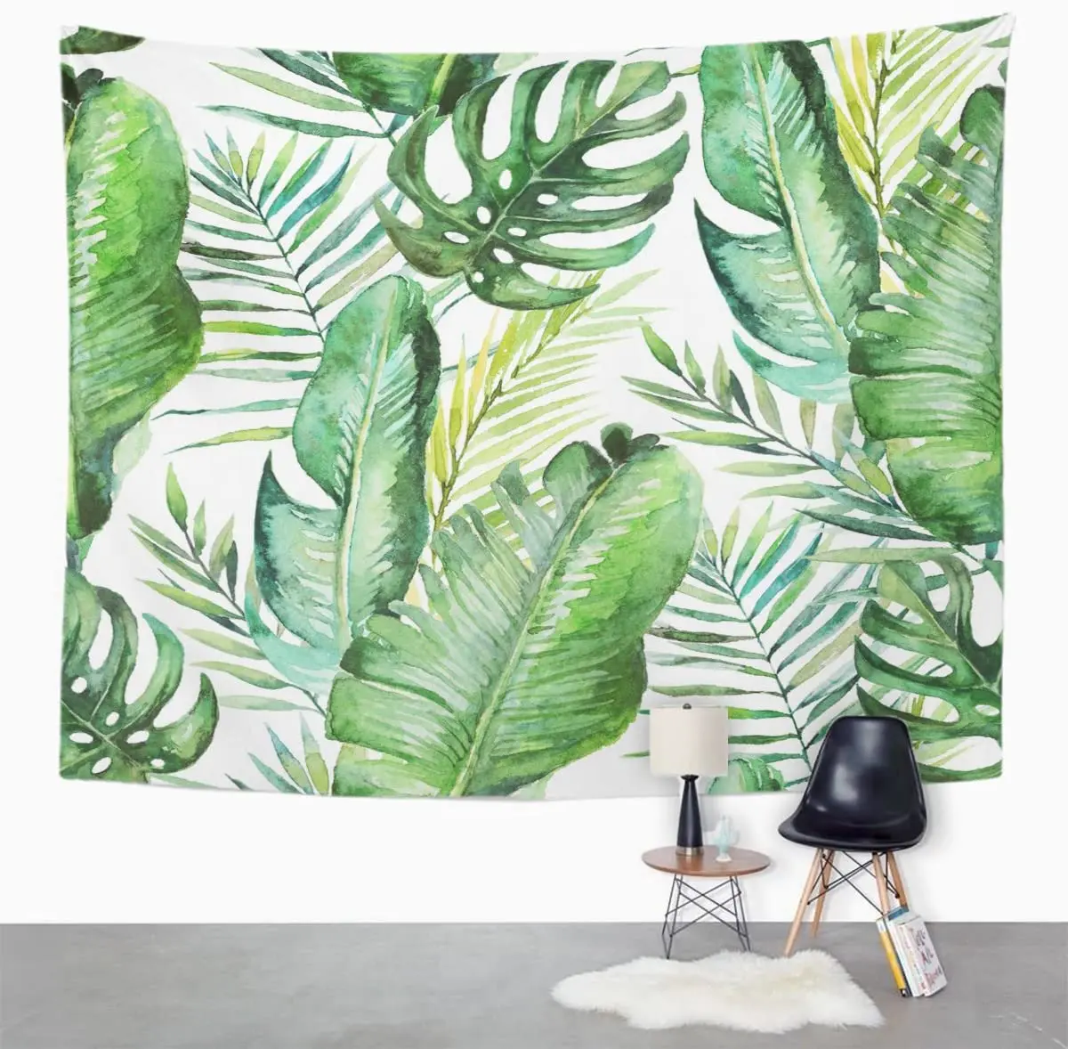 Žalia Atogrąžų Palmių Paparčio Lapai Akvarelė Vertus Džiunglių Gobelenas Sienos Kabo Gyvenimo Kambario, Miegamasis Bendrabučio 50x60 cm