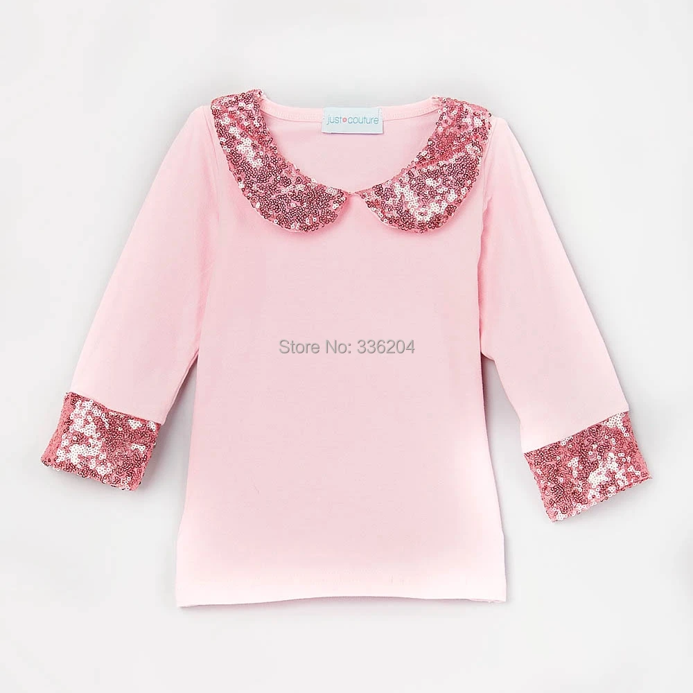 Kūdikių mergaitės Linksmam Blizgančiais Peter Pan Apykaklės Marškinėliai rožinė Aukso Burbuliukai