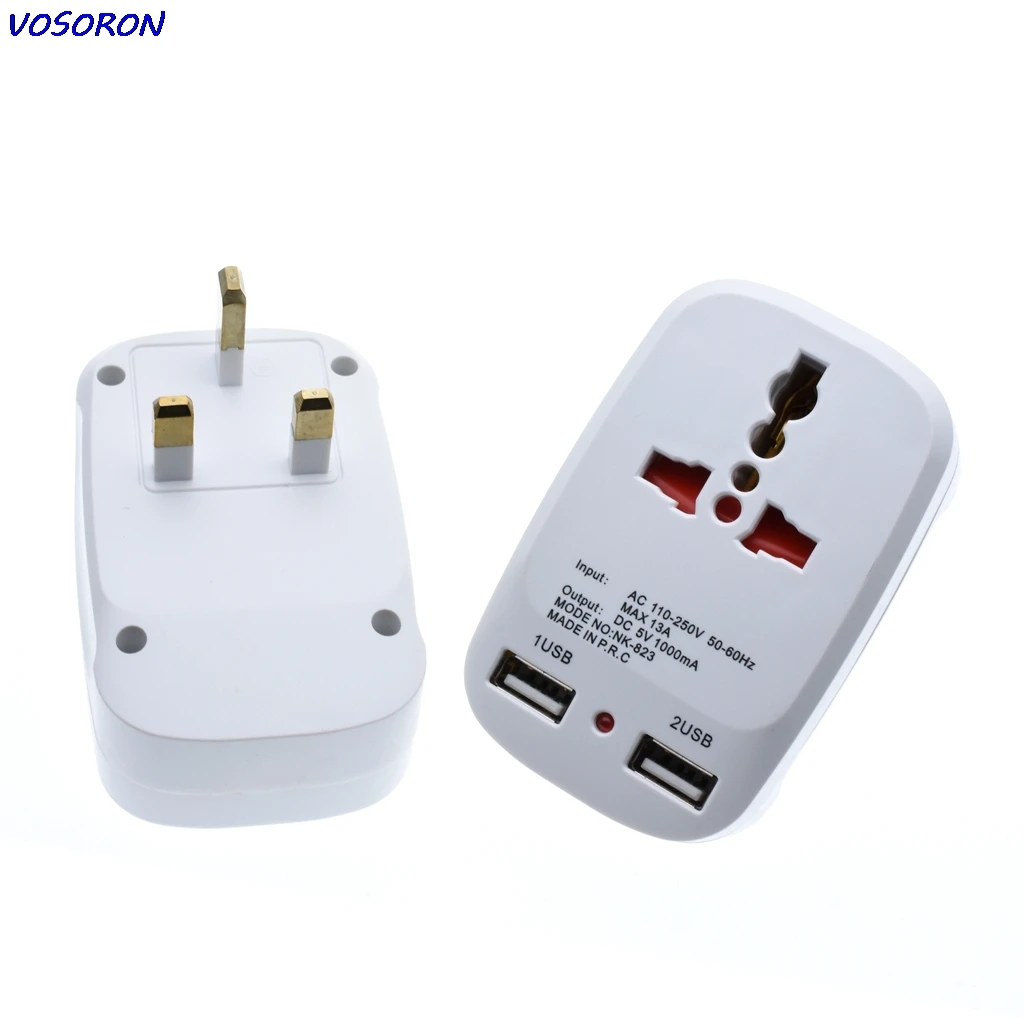 Universalios Tarptautinės kištukinis Adapteris, 2 USB Port Pasaulio Kelionių AC Įkroviklis Adapteris ES ir UK Keitiklis Su LED