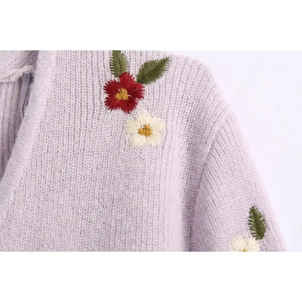 2020 Nauja, Moterų Megzti Megztinis su V-iškirpte ilgomis Rankovėmis Gėlių Siuvinėjimas Megztinis, Vintage Laisvalaikio femme vetement ropa mujer