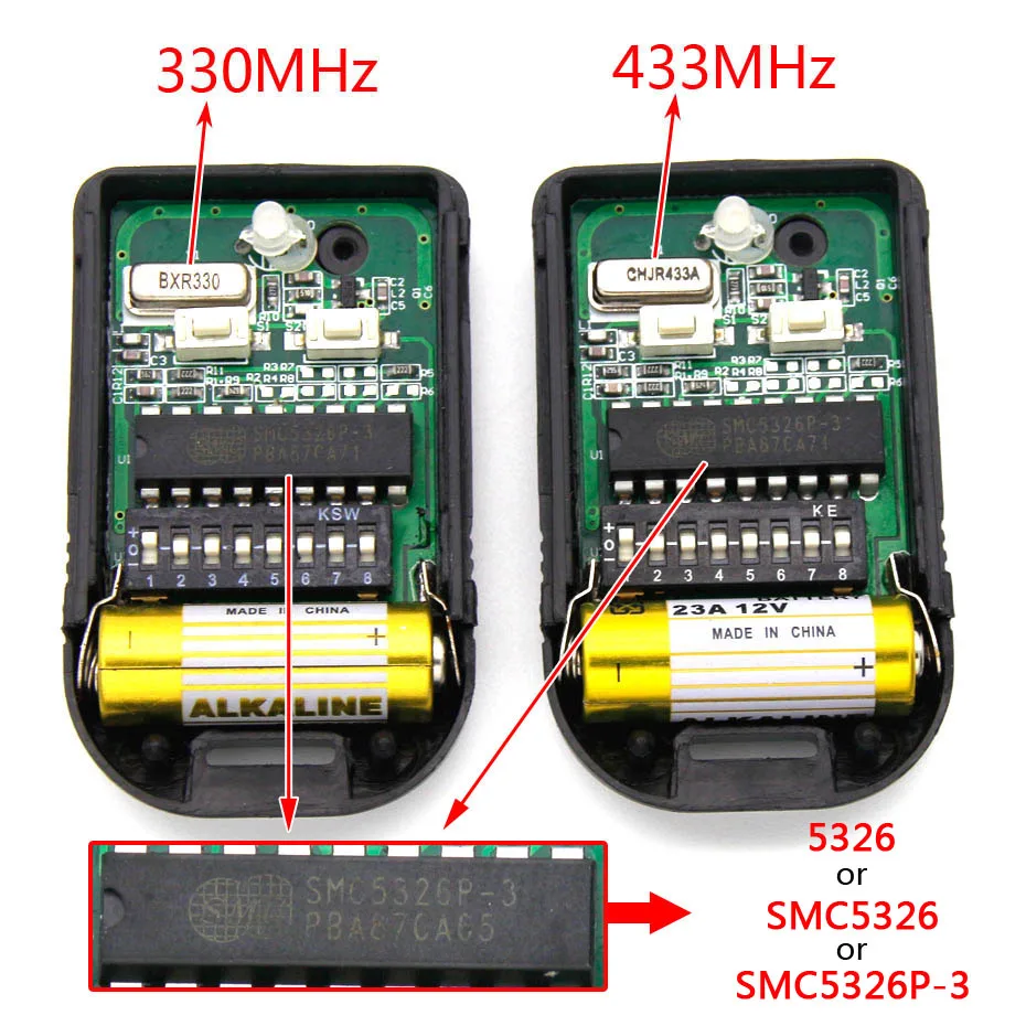 SMC5326P-3 smc5326 nuotolinio valdymo SMC5326 8 jungiklį, 330MHz 433MHz nuotolinio valdymo vartų durų atidarytuvas